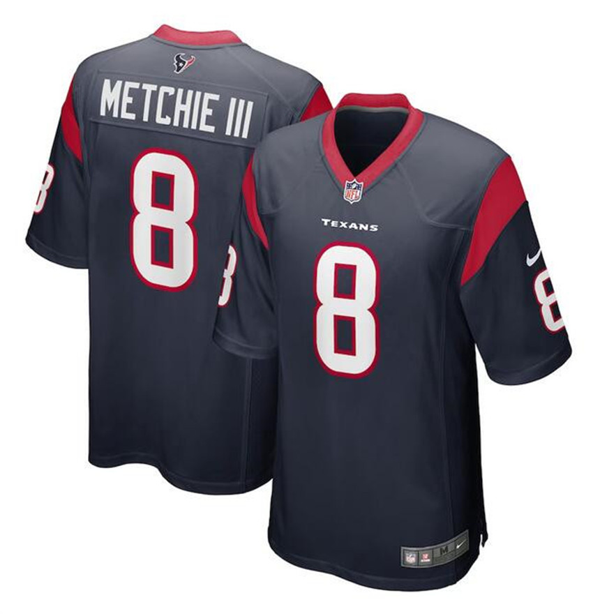 Men's Navy Houston Texans #8 John Metchie III Stitched Game Football Jersey